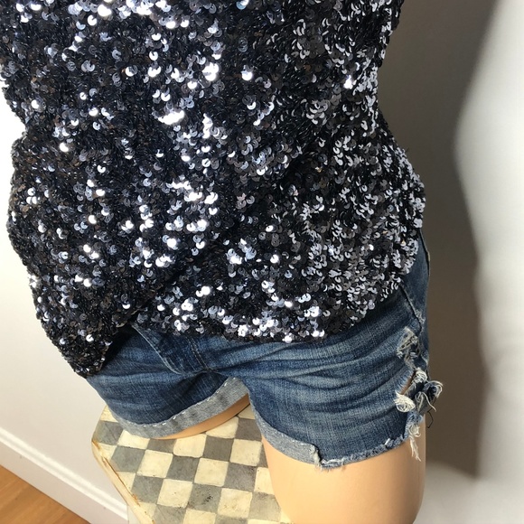 CACHE sequin black asymmetrical top S - Picture 3 of 8